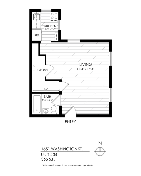 Floor plan for studio, 1 bath, 350 sqft